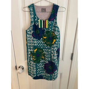Vanessa Virginia Anthropologie Womens Teal Graphic Hibiscus Shift Dress Size 4‎